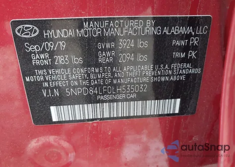 2020 Hyundai Elantra Sel from USA, damaged, VIN 5NPD84LF0LH535032